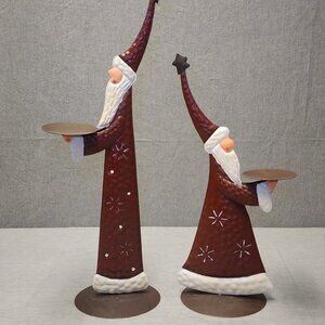 Set of 2 Metal Santa Pillar Candle Holders